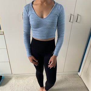 Sky Blue and Grey Crop Hoodie Top